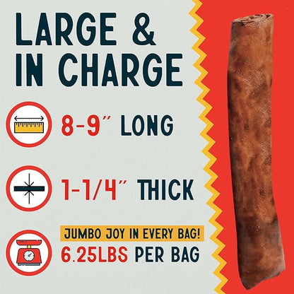 Canine Chews 8-9" Beef Basted Thick Rawhide Retriever Rolls - Pack of 25 Beef-Flavored Long-Lasting Dog Rawhide Chews - Protein-Dense Jumbo Rawhide Bones For Large Dogs - Treats for Aggressive Chewers