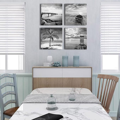 Yxbhhym- Black and White Beach Wall Art Seascape Scenery Canvas Wall Picture Print Sea Palm Poster Painting Office Décor Bedroom Bathroom Wall Art Living Room Home Kitchen Wall Decoration Framed