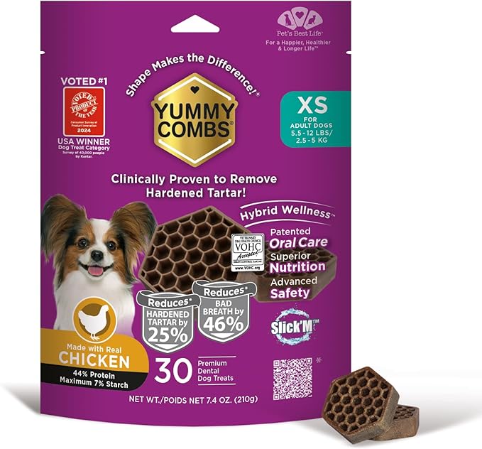 Dog Dental Treats – Vet VOHC Approved, Removes Tartar &amp; Cleans Teeth – Yummy High Protein Chicken Treat for Extra Small Dogs (Mini Pack, 30 Count)