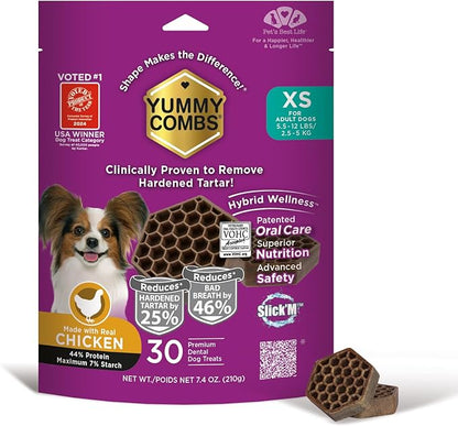 Dog Dental Treats – Vet VOHC Approved, Removes Tartar &amp; Cleans Teeth – Yummy High Protein Chicken Treat for Extra Small Dogs (Mini Pack, 30 Count)
