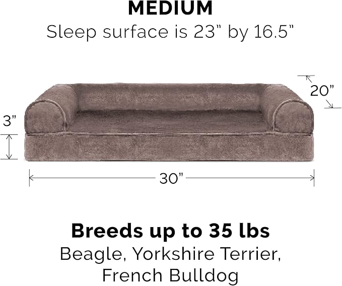 Furhaven Cooling Gel Dog Bed for Medium/Small Dogs w/ Removable Bolsters &amp; Washable Cover, For Dogs Up to 35 lbs - Faux Fur &amp; Velvet Sofa - Driftwood Brown, Medium