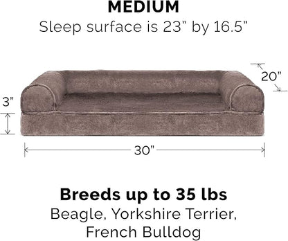 Furhaven Cooling Gel Dog Bed for Medium/Small Dogs w/ Removable Bolsters &amp; Washable Cover, For Dogs Up to 35 lbs - Faux Fur &amp; Velvet Sofa - Driftwood Brown, Medium