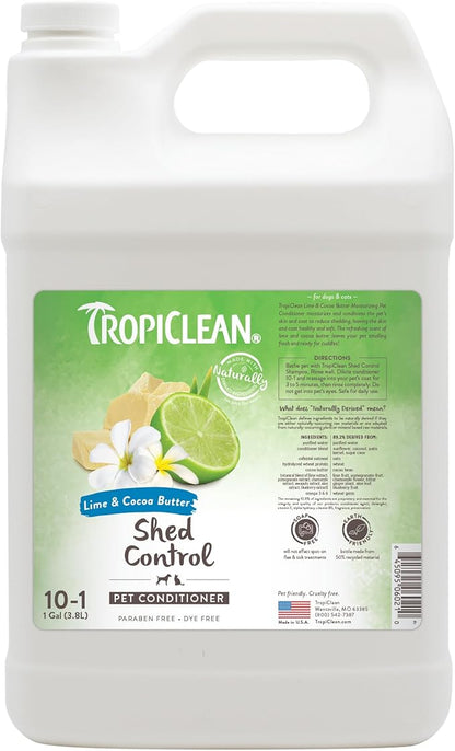 TropiClean Deshedding Dog Conditioner, Professional Conditioner, Reduces Shedding &amp; Softens Coat, Puppy Safe, Lime &amp; Cocoa Butter Scent, 1 Gallon