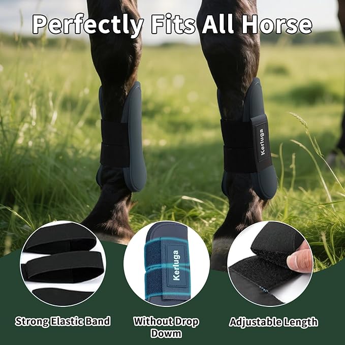 Horse Boots Set of 4 Open Front &amp; Fetlock Tendon Boot for Horses Professional Sport Protection Impact-Absorbing Equine Leg Support Wraps for Jumping, Riding, Training (Black, Full)