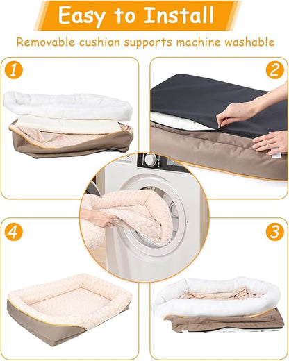 Washable Orthopedic Dog Bed for Medium Dogs, Waterproof Dog Bed with Bolster, Big Couch Sofa with Removable Cover &amp; Non-Slip Bottom
