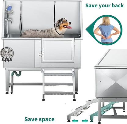 YITAHOME Professional Dog Bathtub 50in, Stainless Steel 304 Pet Grooming Station with Right Door &amp; Floor Grate, Ideal for Large to Small Pets, Indoor &amp; Outdoor Use