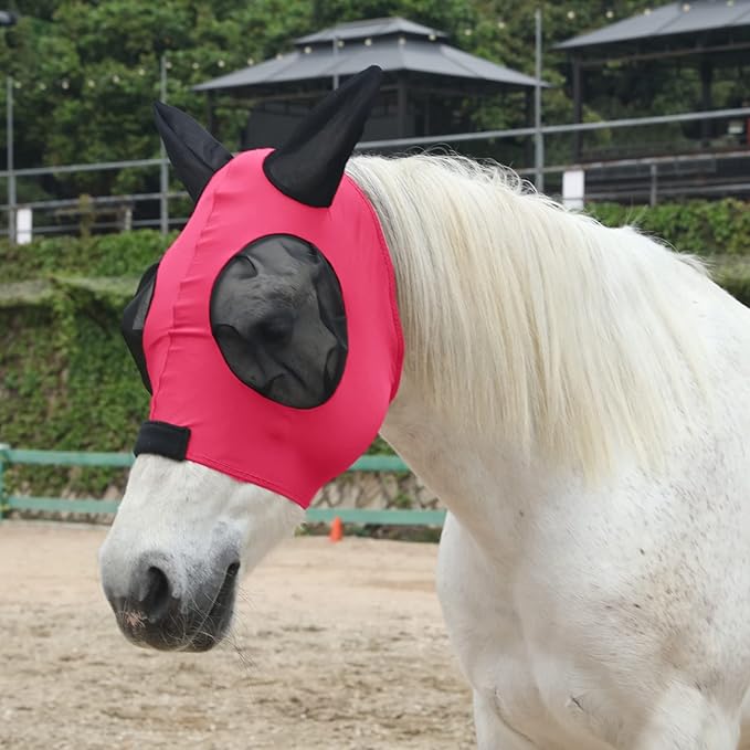 Horse Fly Mask, Fly Masks for Horses with Ears, Super Comfort &amp; Stretchy Fitting Equine Fly Mask Red Cob