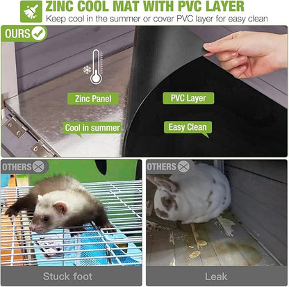 GUTINNEEN Rabbit Hutch Indoor Guinea Pig Cage Bunny House 36.6" Upgraded with Anti Chewing Edges, Cool Zinc Sheet, Leakproof PVC Layer, Wire Floor, Detachable Legs (Grey)