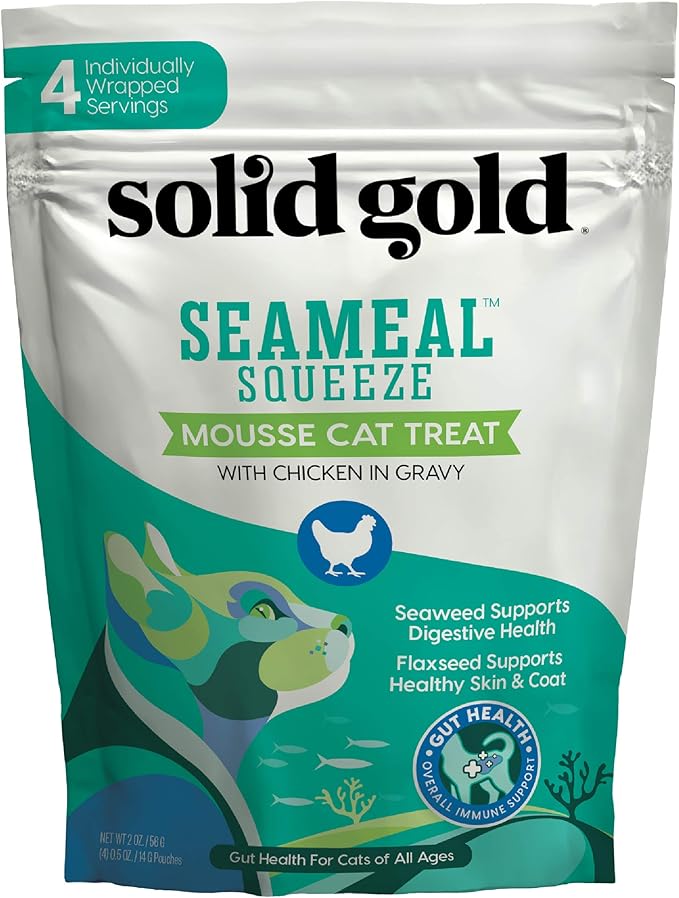 SeaMeal Squeeze Chicken Lickable Cat Treats with Seaweed for Skin &amp; Coat - Wet Cat Treats with Digestive &amp; Immune Health Support - Natural, Holistic, Grain Free (48 Squeezes)