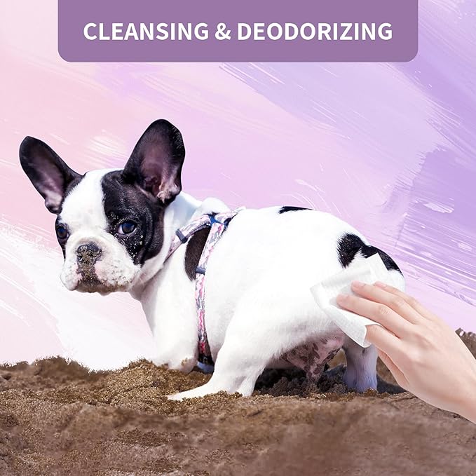 400 PCS Dog Wipes for Paws and Butt Hypoallergenic Pets Cleansing &amp; Deodorizing Anal Gland Hygienic Puppy Wipes for Dogs Face and Body Wipes Cleaning Fur Doggie Wipes Doggy Wipes (Lavender)