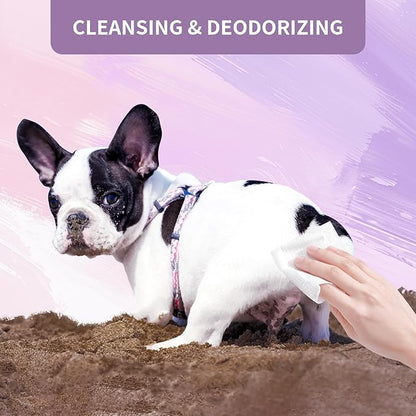 400 PCS Dog Wipes for Paws and Butt Hypoallergenic Pets Cleansing &amp; Deodorizing Anal Gland Hygienic Puppy Wipes for Dogs Face and Body Wipes Cleaning Fur Doggie Wipes Doggy Wipes (Lavender)