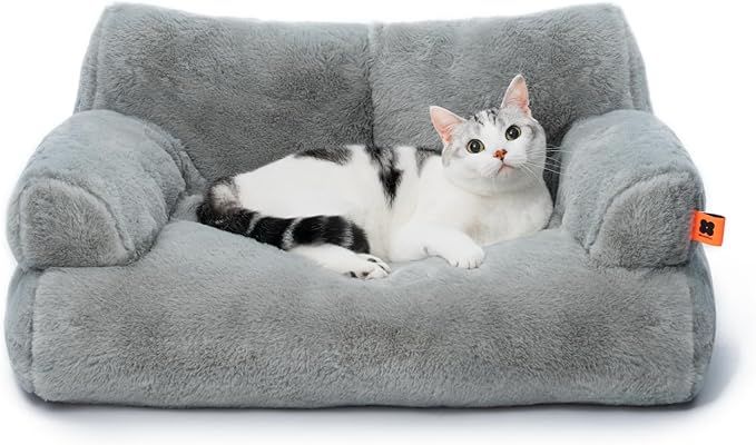 MEWOOFUN Cat Bed for Indoor Cats, Washable Dog Beds for Small Dogs &amp; Cats with Removable Cover, Fluffy Cat Couch with Non-Slip Bottom (Grey, 26.0" L X 19.0" W X 13.0" Th)
