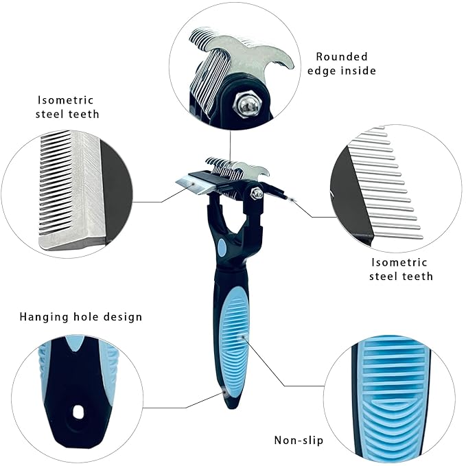 3-in-1 Pet Grooming Brush for Dogs &amp; Cats – Double Sided Deshedding Tool with Stainless Steel Teeth, Detangler Comb &amp; Undercoat Rake | Ergonomic Handle for Matted Fur Removal, Safe for Long/Short Hair