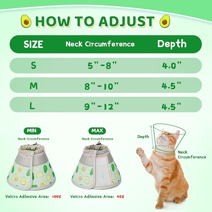 Cat Cone Collar Soft to Stop Licking, Adjustable, Foldable Lightweight Kitten Cones After Surgery Recovery for Cats &amp; Kittens, Cat Cone Alternative (Light Green, S)