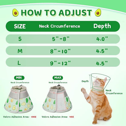Cat Cone Collar Soft to Stop Licking, Adjustable, Foldable Lightweight Kitten Cones After Surgery Recovery for Cats &amp; Kittens, Cat Cone Alternative (Light Green, S)