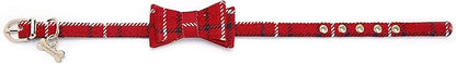 Puppy Collars for Small Dogs - StrawberryEC Adjustable Puppy Id Buckle Collar Leather. Cute Plaid Bandana Dog Collar (Bow-Red Grid)