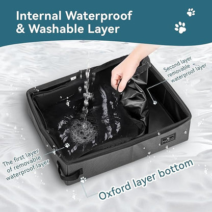 PETSFIT Portable Cat Litter Box - Removable 2-Layer Leak-Proof Lining, Scratch-Resistant Fabric with Sturdy Support Frame, Travel &amp; Collapsible Cat Litter Box Grey