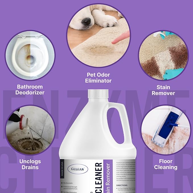 Multi-Purpose Probiotic Enzyme Cleaner, Made in USA - Pet Stain and Odor Remover - Concentrated - Professional &amp; Home Strength Drains, Floors, Bathrooms, Toilets Trash Can, (1 gallon, Lavender)