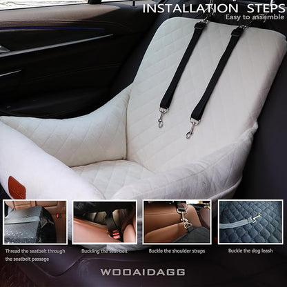 Dog Car Seat for Small Dogs,Ultra-Soft Fabric,2 Storage Pockets &amp; Safety Leash,Adjustable Straps,Easy to Install,Fully Detachable and Washable(Beige)