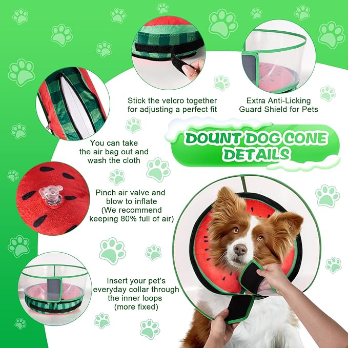 Inflatable Dog Cone Collar with Detachable Enhanced Anti-Licking Shield, Soft Neck Donut Collar for Dogs After Surgery, Adjustable Dog Cone Alternative for Large Medium Small Dogs &amp; Cats