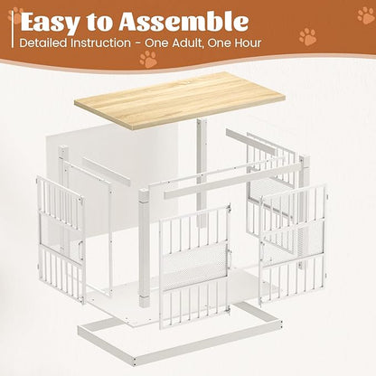 VOPEAK 40" Dog Crate Furniture, Chew Resistant Large Dog Crate for Medium Large Dogs, Heavy Duty Dog Crates Dog Kennel Cage Indoor with Double Doors, Wooden End Table for Bedroom Living Room