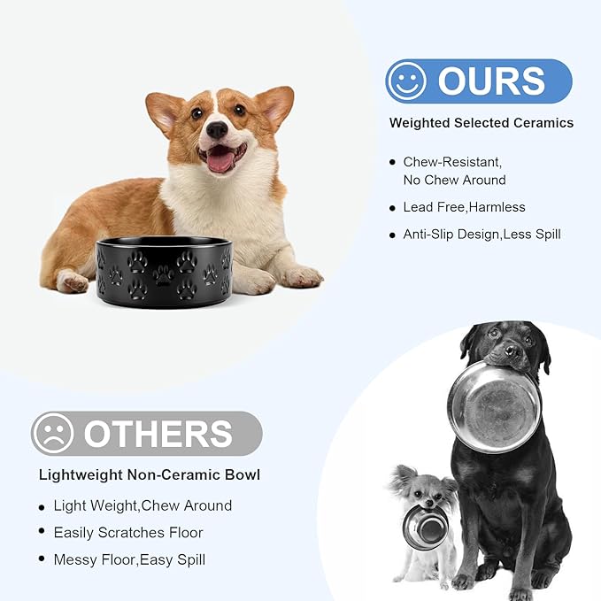 SPUNKYJUNKY Ceramic Dog and Cat Bowls 2 Pack, 6.1&