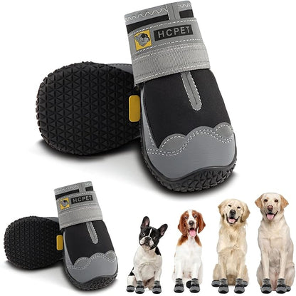 Hcpet Dog Shoes for Large Dogs, Waterproof Dog Booties for Small Medium Dogs, Anti-Slip Dog Boots &amp; Paw Protectors for Hot Pavement Winter Snow Hiking with Reflective Straps Black Size 7