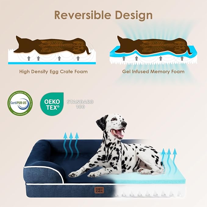 EHEYCIGA Orthopedic Dog Bed for Small Dogs, Waterproof Memory Foam Small Dog Beds with Sides, Non-Slip Bottom and Egg-Crate Foam Medium Pet Couch Bed with Washable Removable Cover, Navy