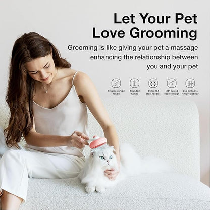 Slicker Brush for Cats &amp; Dogs, Pet Grooming Self Cleaning Brush for Shedding, Cat Deshedding Brush Easily Removes Tangles Hair and Loose Undercoat, Pink