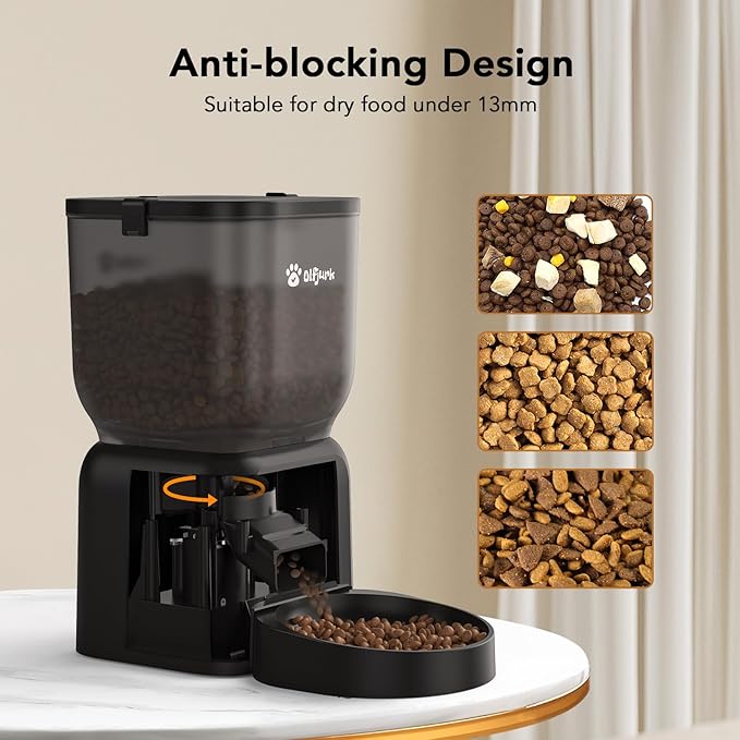 Automatic Dog &amp; Cat Feeder with Freshness Preservation, 4L Timed Cat Feeder with LCD Screen.Up to 6 Meals Per Day and 1-15 Portion for Cats &amp; Dog (Black)