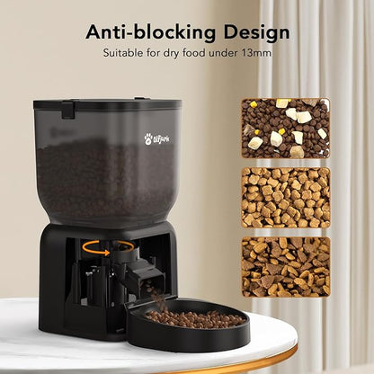 Automatic Dog &amp; Cat Feeder with Freshness Preservation, 4L Timed Cat Feeder with LCD Screen.Up to 6 Meals Per Day and 1-15 Portion for Cats &amp; Dog (Black)