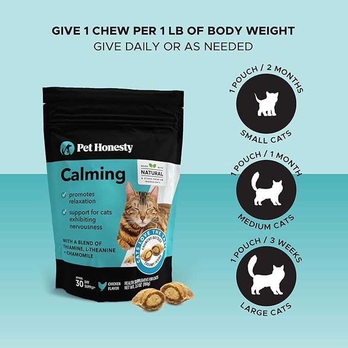Calming Chews for Cats - Cat Anxiety Relief + Helps Reduce Stress - Behavioral Support &amp; Promotes Relaxation for Travel, Boarding, Vet Visits, Separation Anxiety - Chicken (30-Day Supply)