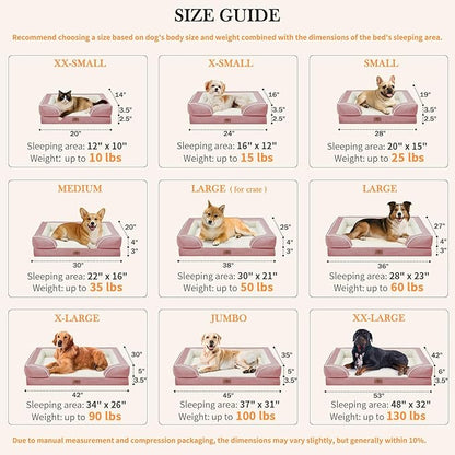 Comfort Expression Large Dog Beds Waterproof Orthopedic Foam Dog Beds for Large Dogs Sofa Comfy Pet Bed with Non-Slip Bottom &amp; Washable Removable Cover(Pink)