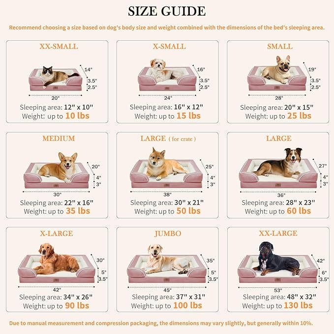 Comfort Expression Waterproof Orthopedic Dog Beds Jumbo Breed, Extra Large Dog Beds, PV Washable Pet Sofa Couch with Removable Cover &amp; Non-Slip Bottom(Pink)