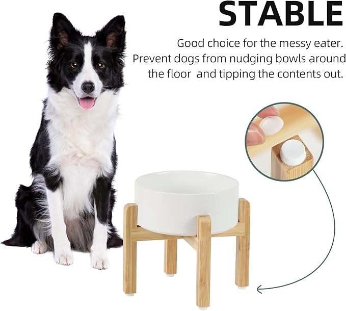 Ceramic Raised Dog Bowl Set, Elevated with Stand, Food and Water Bowl for Medium Breed Dogs, Weighted Dog Dishes, Pet Bowl(7.3&