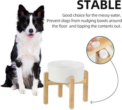 Ceramic Raised Dog Bowl Set, Elevated with Stand, Food and Water Bowl for Medium Breed Dogs, Weighted Dog Dishes, Pet Bowl(7.3&