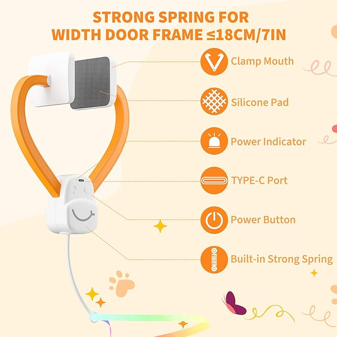 Interactive Cat Toy,Automatic Cat Toy for Indoor Cats,Hanging Door Clip Ribbon 360° Rotation,Feather &amp; Rainbow Cat Stimulating Ribbons Cat Toys for Bored Adult/Kitten Exercise