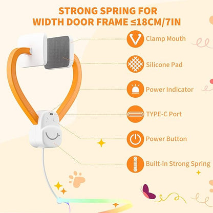 Interactive Cat Toy,Automatic Cat Toy for Indoor Cats,Hanging Door Clip Ribbon 360° Rotation,Feather &amp; Rainbow Cat Stimulating Ribbons Cat Toys for Bored Adult/Kitten Exercise