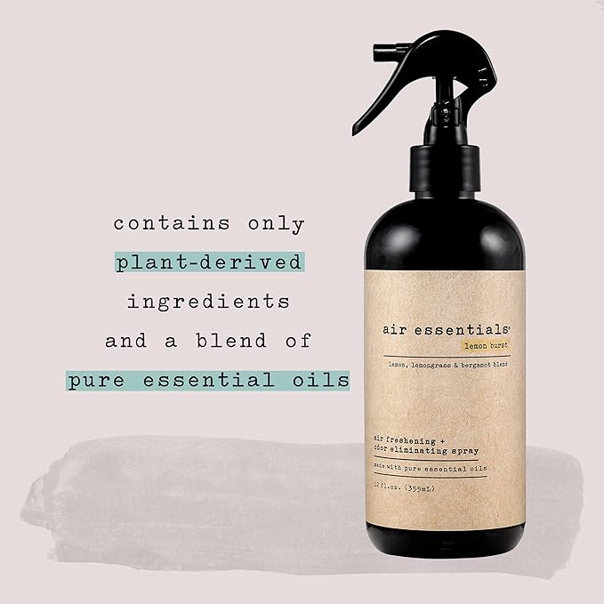 Air Essentials Air Freshener &amp; Odor Eliminator Spray - 12 oz, Pack of 2 - Made with Pure Essential Oils - Lemon Burst Scent