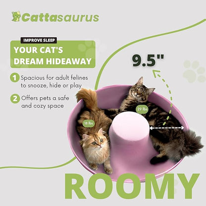 Cattasaurus Peekaboo Cat Cave for Multiple &amp; Large Cats Up to 30-45 Lbs, Scratch Detachable &amp; Washable Tunnel Bed, Comfy Donut Cat Cave (Pink, Jumbo)