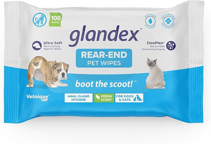 Vetnique Labs Glandex Dog Wipes for Pets Cleansing &amp; Deodorizing Anal Gland Hygienic Dog &amp; Cat Wipes with Vitamin E, Skin Conditioners and Aloe (100ct Pouch)
