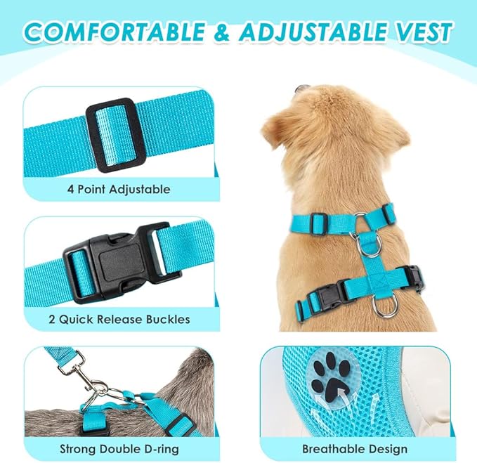 Lukovee Dog Seat Belt for Car, Adjustable Dog Car Harness for Large Medium Small Dogs, Soft Padded &amp; Breathable Mesh Dog Seatbelt with Car Strap and Carabiner(Light Blue Double Clip,X-Small)