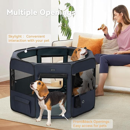 PETSFIT 45.5" Dog Playpen with Dual Zipper Doors –Sturdy Foldable Pet Playpen for Large &amp; Medium Dogs with Removable Mesh Top and Leakproof Bottom