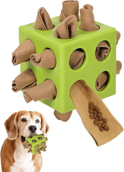 Interactive Puzzle Dog Toy Encourage Natural Foraging Skill, Durable Dog Enrichment Toy Snuffle Cube Cloth Strip with Hide &amp; Seek Food, Slow Feeder for Mind Stimulate &amp; Stress Relief (Green)