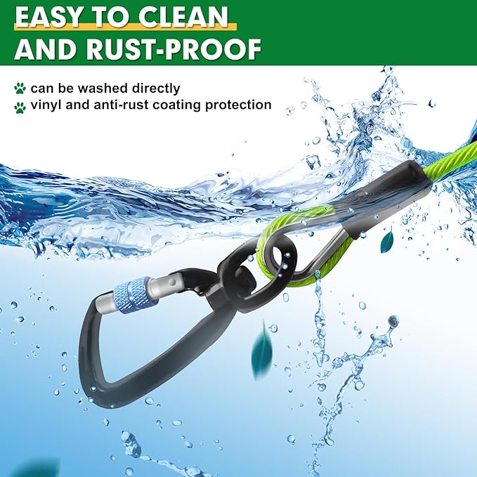 Snagle Paw Dog Tie Out Cable 15FT,Heavy Duty Dog Leads for Yard with Shock Absorbing Spring &amp; Swivel Hook,Leash Cable for Outdoor Camping,Dog Line for Small Large Dogs,withstand 1000LBS Break Strength