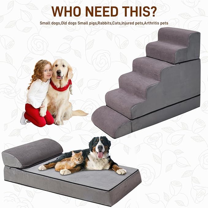 24-30inches High Dog Stairs &amp; Steps for High Beds Tall, LitaiL 29inch 6 Steps Pet Stairs/Steps for High Beds Large Dogs, Non-Slip Dog Ramps for Small Dogs, for Older Cats
