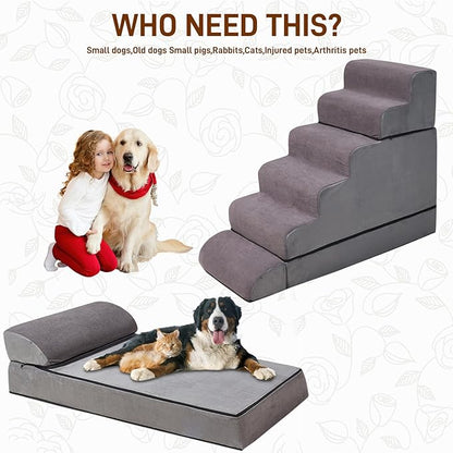 24-30inches High Dog Stairs &amp; Steps for High Beds Tall, LitaiL 29inch 6 Steps Pet Stairs/Steps for High Beds Large Dogs, Non-Slip Dog Ramps for Small Dogs, for Older Cats