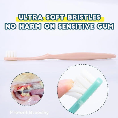 Dog Toothbrush Kit 2 Pack, Ultra Soft Pet Tooth Brush for Medium to Large Dogs &amp; Cats, Animal Teeth Brushing Kit for Easy Dental Cleaning, 2 Pcs, Green