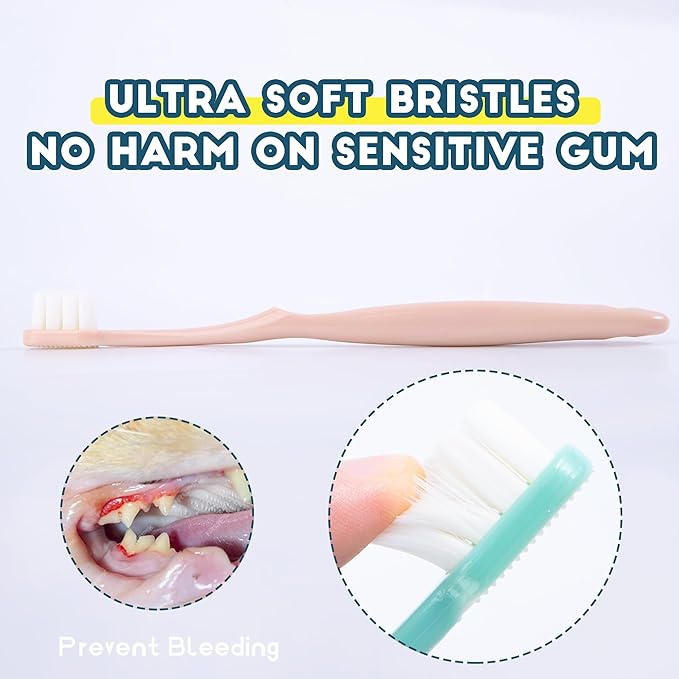Dog Toothbrush Kit 2 Pack, Ultra Soft Pet Tooth Brush for Medium to Large Dogs &amp; Cats, Animal Teeth Brushing Kit for Easy Dental Cleaning, 2 Pcs, Pink
