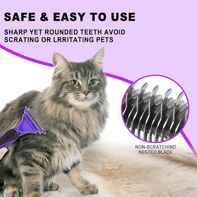 Pet Grooming Brush, Double Sided Undercoat Rake for Dogs &amp; Cats, Professional Deshedding Brush and Dematting Tool, Safe and Effective Removing Knots, Mats, Tangles,and Flying Hair